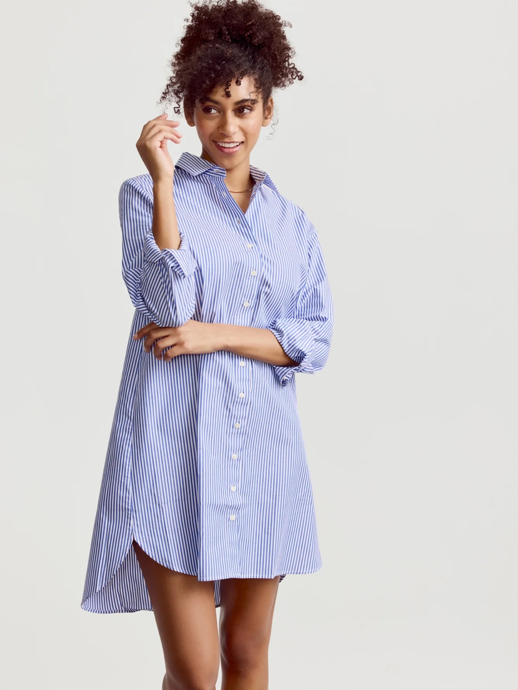 Astrid Striped Blue Button-Down Shirt Dress